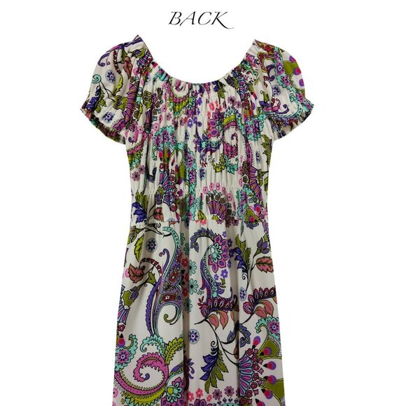 Size 10 PAISLEY-FLORAL PRINT RUCHED DRESS Spring Summer Wedding Party Church - Picture 3 of 3